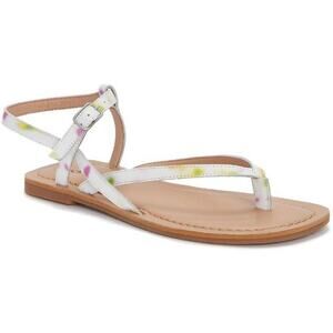 Lucky Brand | Bylee White Faux Leather Color Detail Thong Flat Sandals